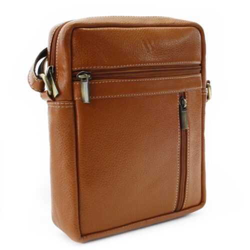 Světle hnědý pánský kožený zipový crossbag
