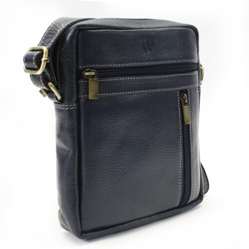 Tmavě modrý pánský kožený zipový crossbag