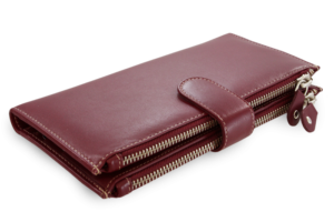 Velká kožená burgundy peněženka se zápinkou